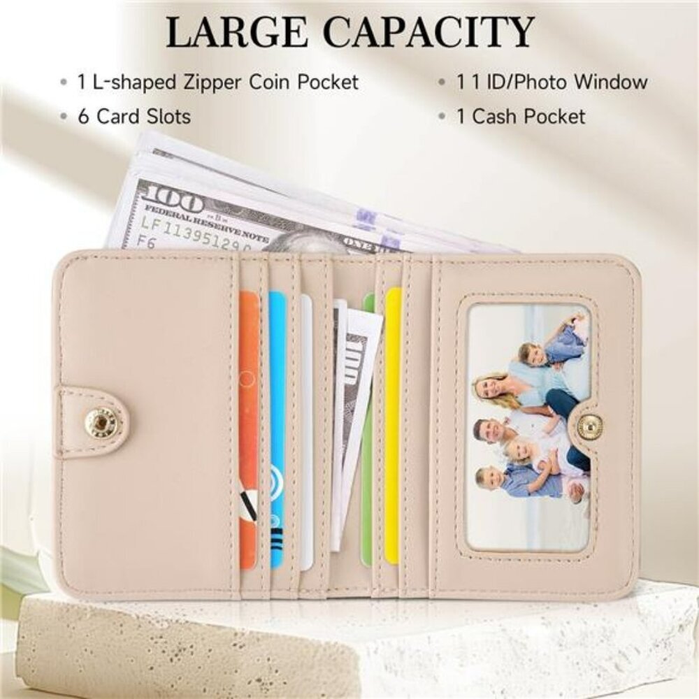 RFID blocking small wallet for women slim bifold card holder embossed leather - Picture 4 of 7
